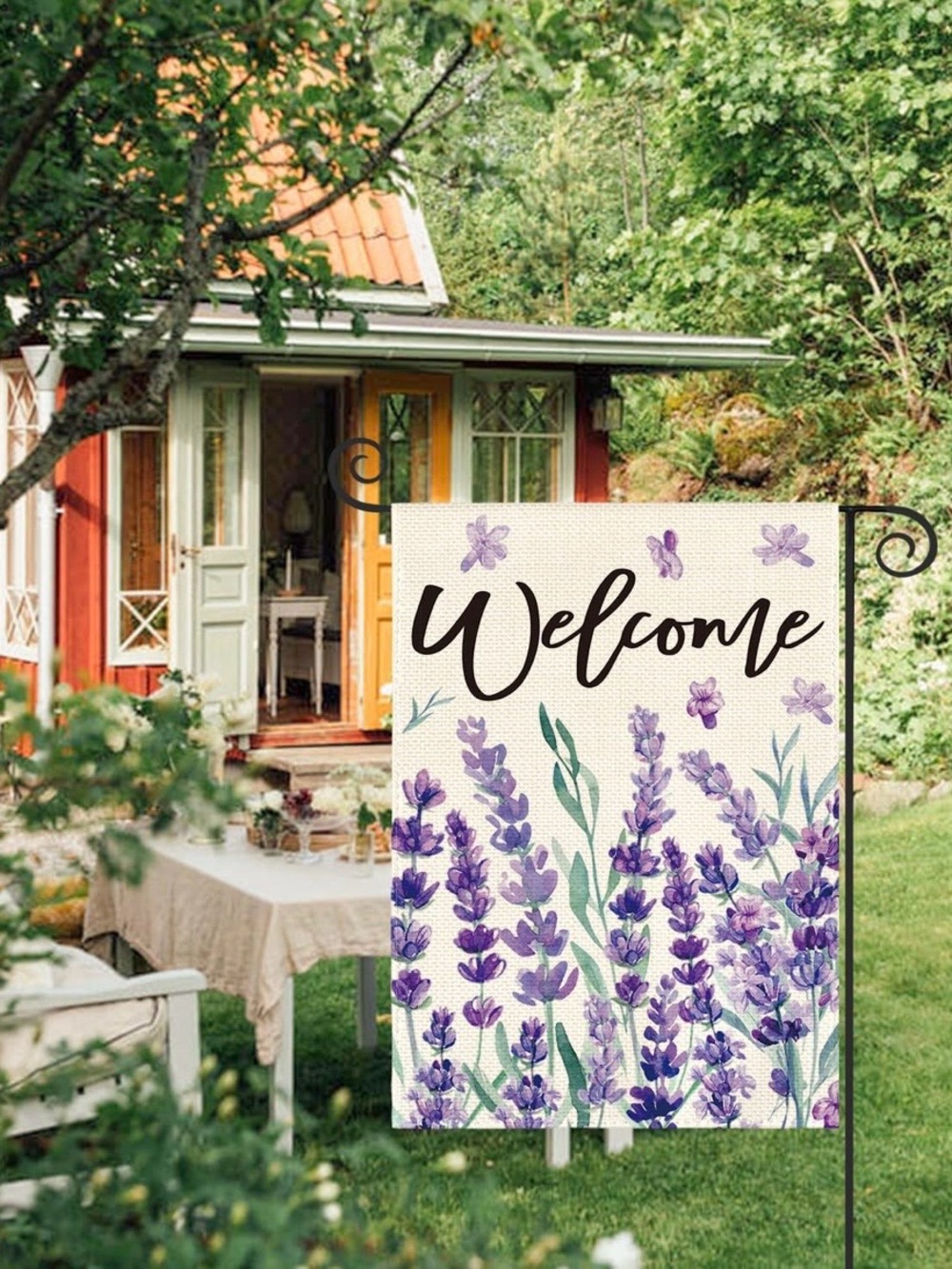 NWT Ecru Double Sided “Welcome” Lavender Floral 12” X 18” Garden Flag